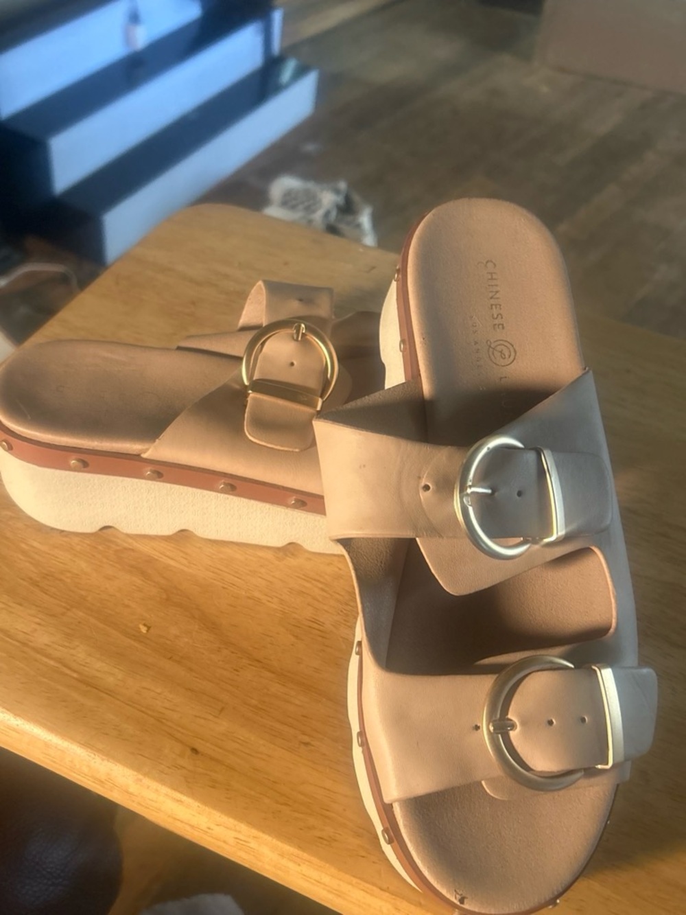 Chinese Laundry Blush Buckle Platform Slide Sandals